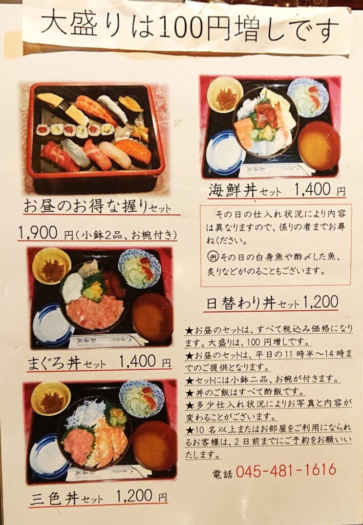 翁寿司のランチメニュー