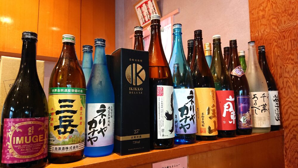 「和処 一暁(いちぎょう)」の焼酎のラインナップの一部